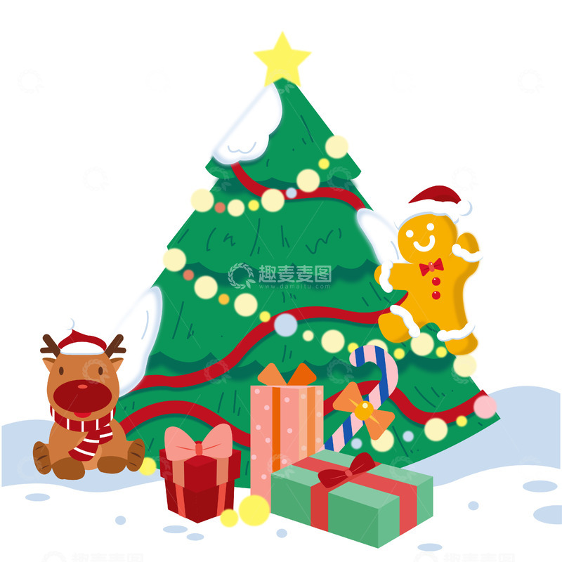 源文件下载【趣麦麦图】圣诞树麋鹿 姜饼人礼物盒组合
