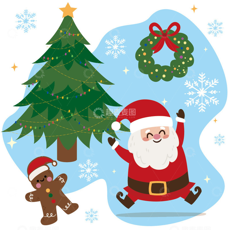源文件下载【趣麦麦图】圣诞节圣诞老人姜饼人圣诞树