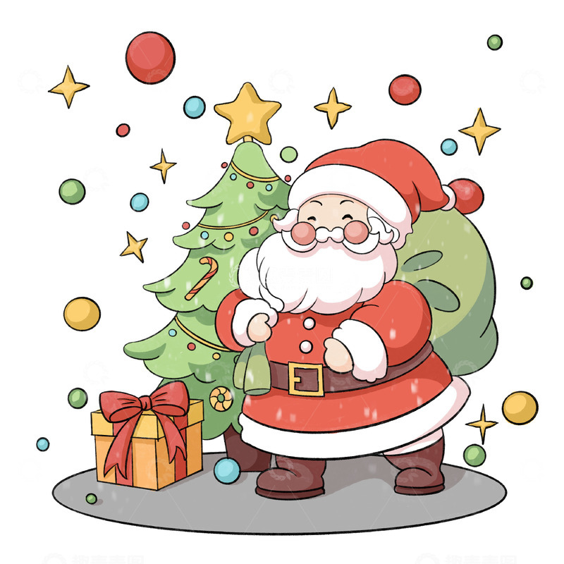 源文件下载【趣麦麦图】圣诞老人圣诞树圣诞节礼物组合元素