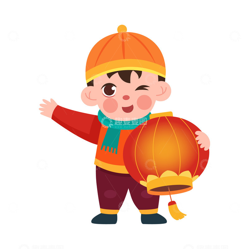 源文件下载【趣麦麦图】-卡通简约拿着灯笼的福娃
