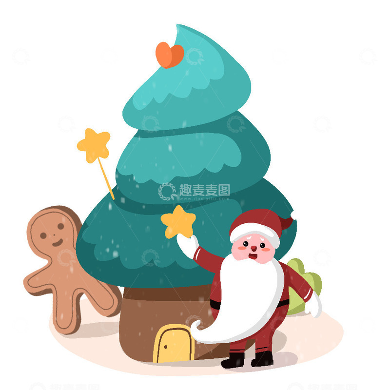 源文件下载【趣麦麦图】圣诞老人姜饼人圣诞节圣诞树