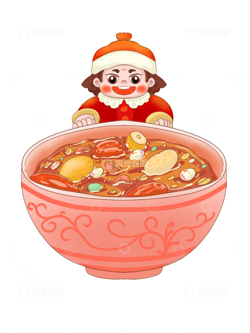 源文件下载【趣麦麦图】可爱小女孩看着腊八粥