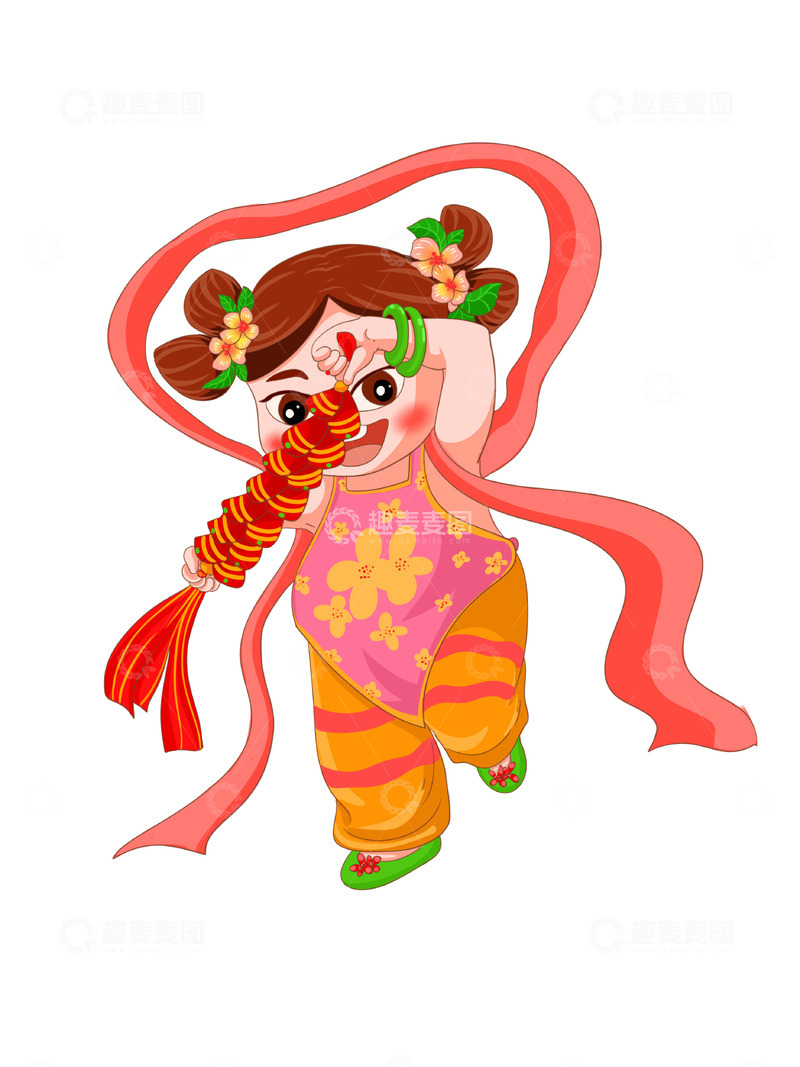 鲜花可爱小女孩新年卡通形象