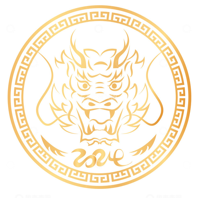 源文件下载【趣麦麦图】金色中国风大气线条2024龙年剪影