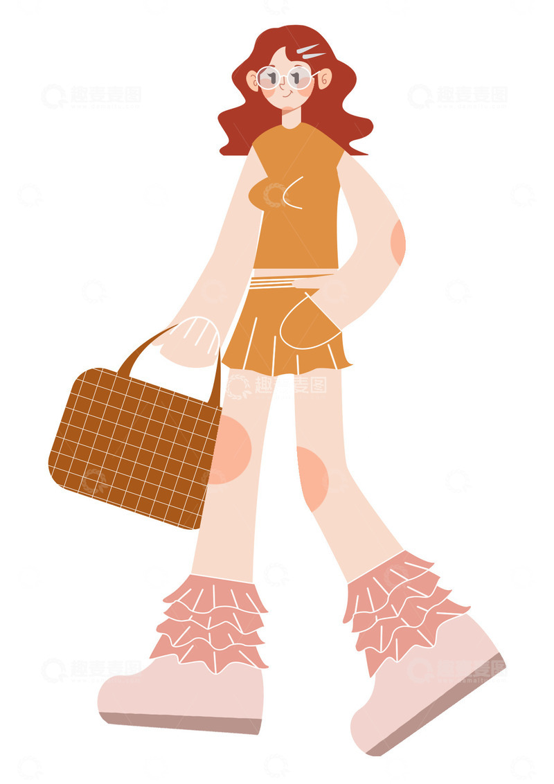 源文件下载【趣麦麦图】-扁平插画人物度假戴眼镜可爱上班高兴