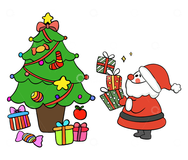 源文件下载【趣麦麦图】圣诞节日圣诞树圣诞老人简笔画图案