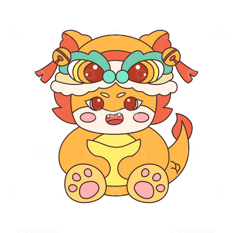 源文件下载【趣麦麦图】卡通线描抱着金元宝的龙宝宝