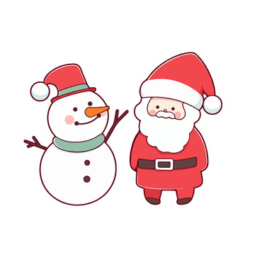 雪人与圣诞老人卡通插画