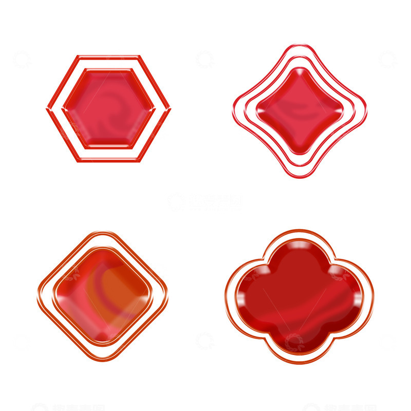 源文件下载【趣麦麦图】国潮红色电商浮雕小图标装饰