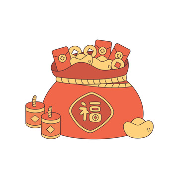 卡通线描金钱福袋