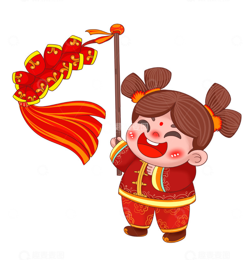 开心的小女孩过年玩着鞭炮