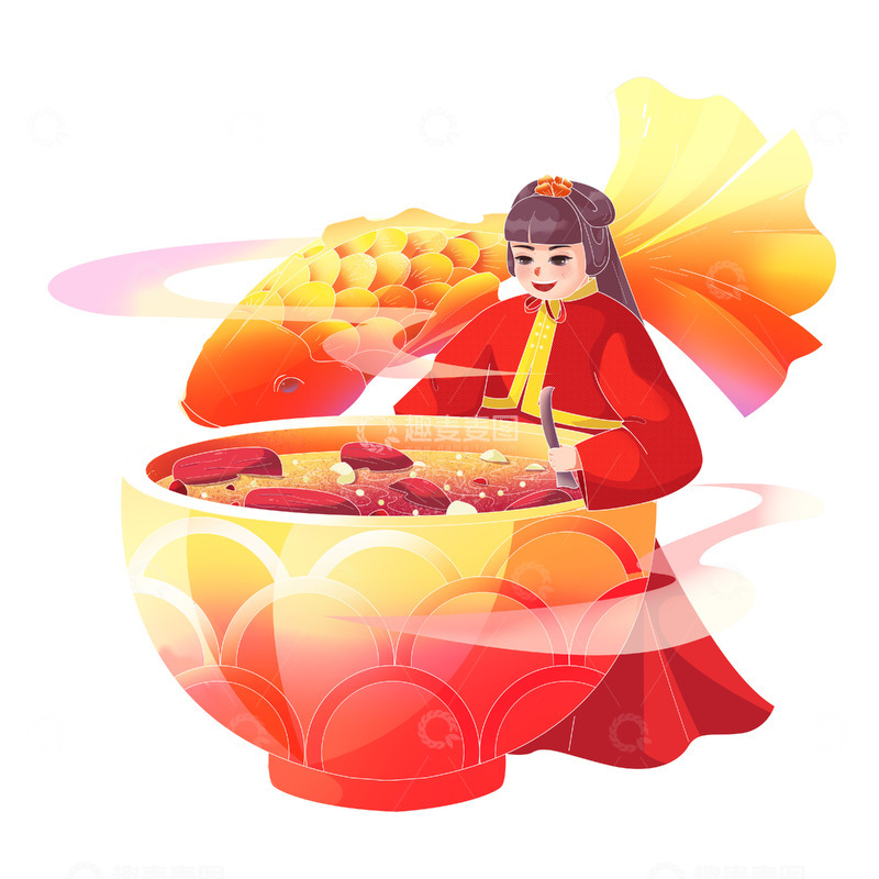 源文件下载【趣麦麦图】简约国潮渐变煮腊八粥