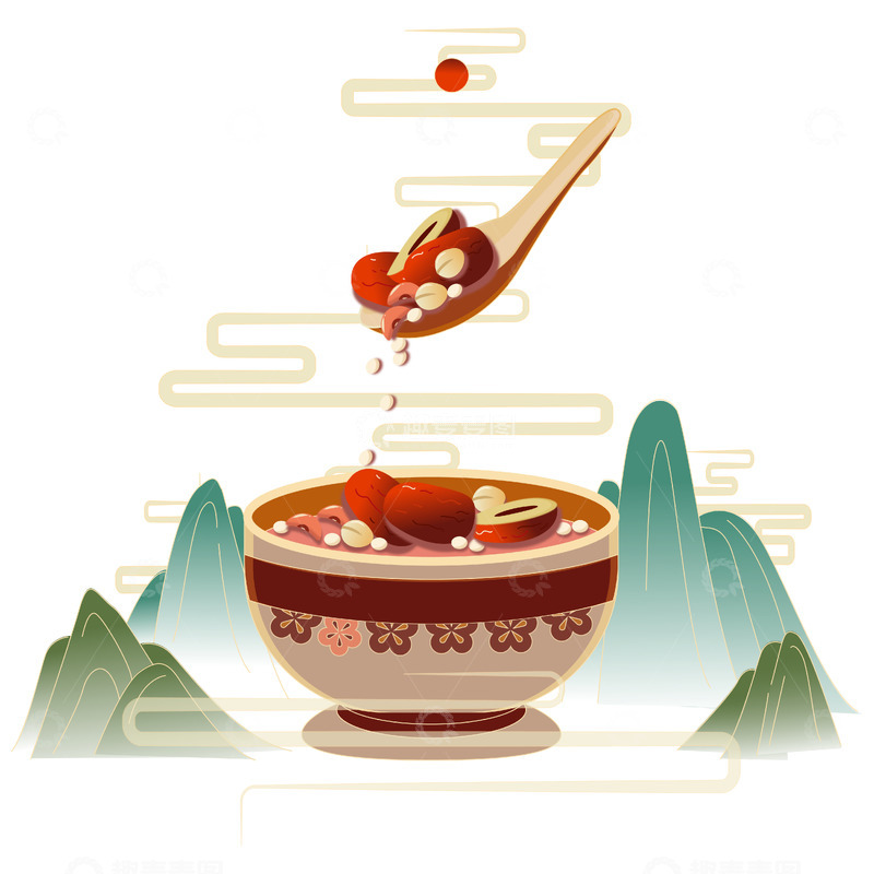 源文件下载【趣麦麦图】国风国潮腊八节腊八粥山水节日饮食