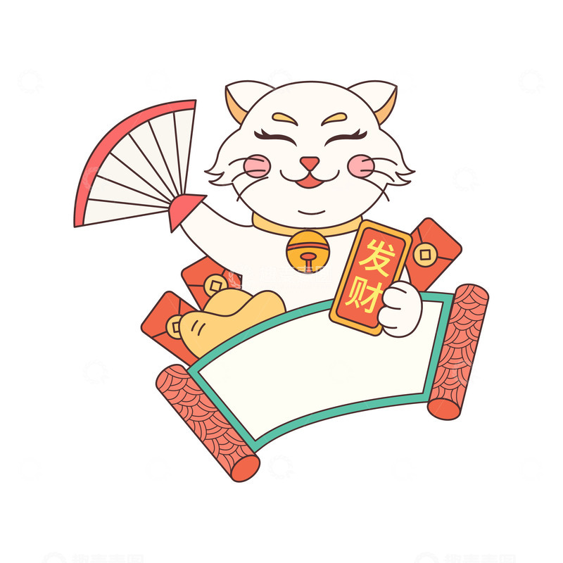 源文件下载【趣麦麦图】卡通线描招财猫