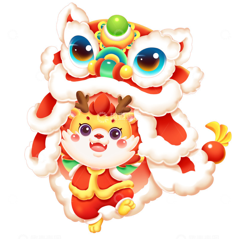 龙年IP春节新春卡通金龙舞狮形象