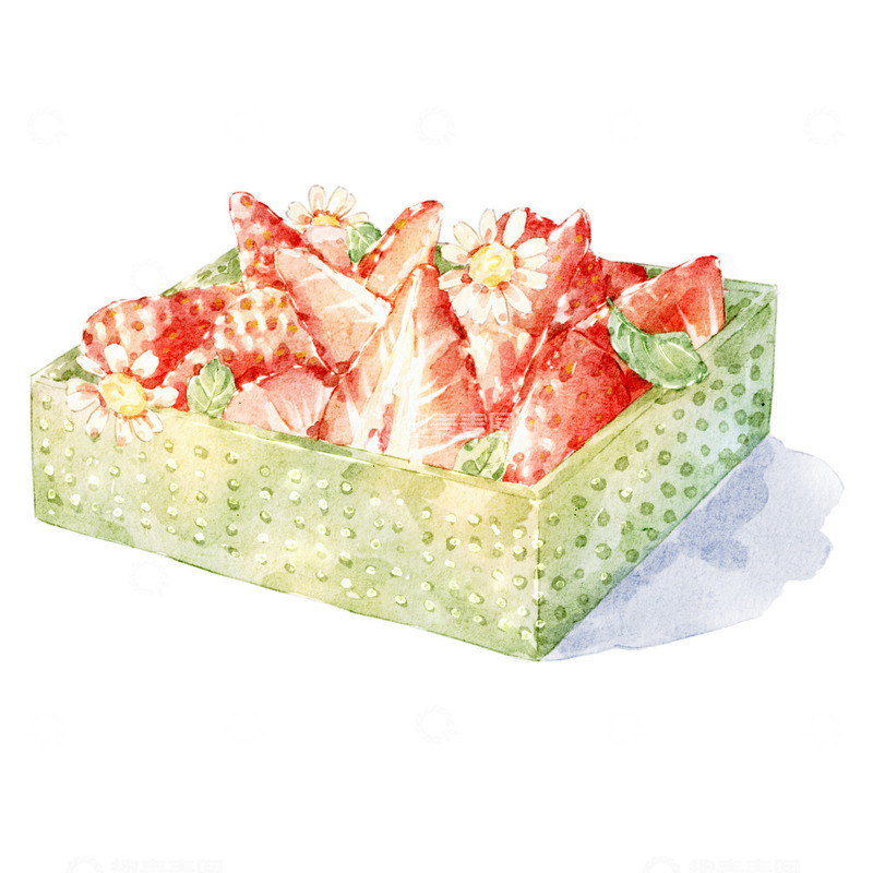 源文件下载【趣麦麦图】水彩草莓甜点蛋糕