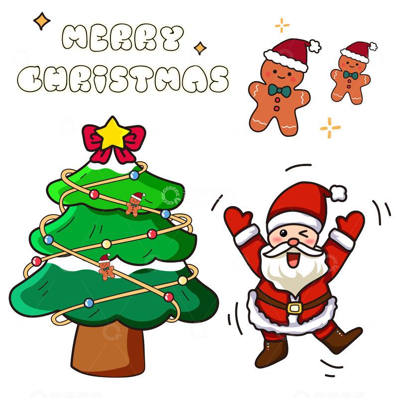 源文件下载【趣麦麦图】圣诞老人圣诞树圣诞节姜饼人圣诞快乐