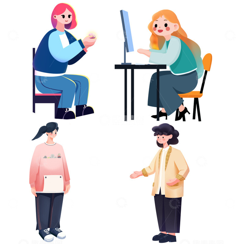 源文件下载【趣麦麦图】简约扁平风人物