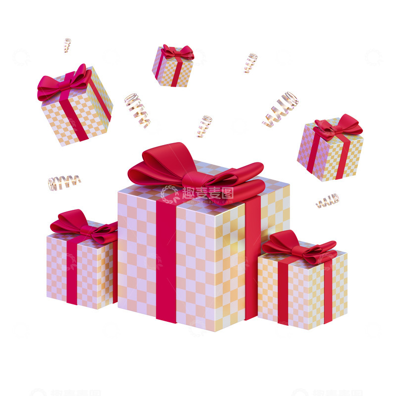源文件下载【趣麦麦图】3D立体节日礼品盒展示装饰元素