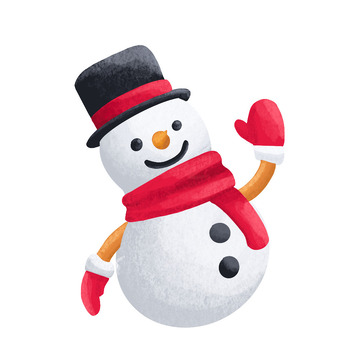 雪人围巾手套礼帽冬季雪天红色喜庆