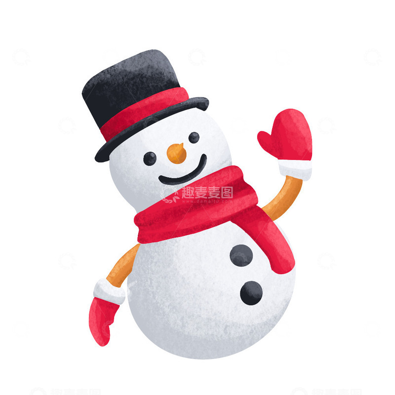 源文件下载【趣麦麦图】雪人围巾手套礼帽冬季雪天红色喜庆