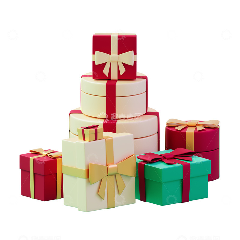 源文件下载【趣麦麦图】3D立体礼物盒堆叠商品展示