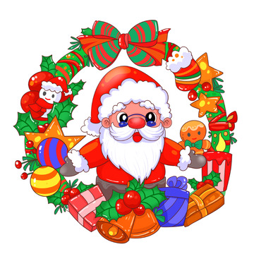 圣诞节圣诞老人与可爱姜饼人