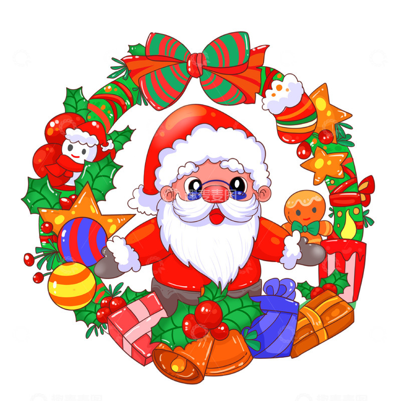 源文件下载【趣麦麦图】圣诞节圣诞老人与可爱姜饼人