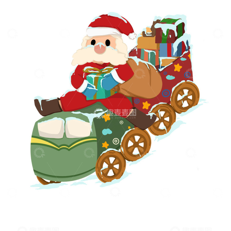 圣诞老人坐火车送礼物圣诞节平安夜卡通
