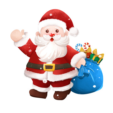 红色圣诞老人拿礼物手绘插画元素