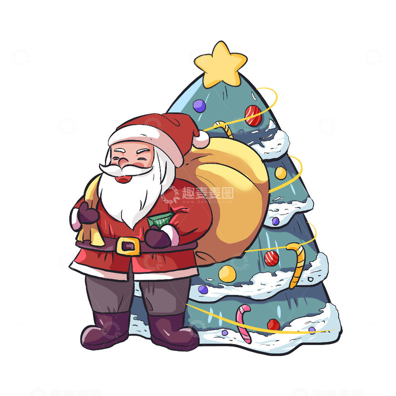 描边简约圣诞节圣诞老人送礼物