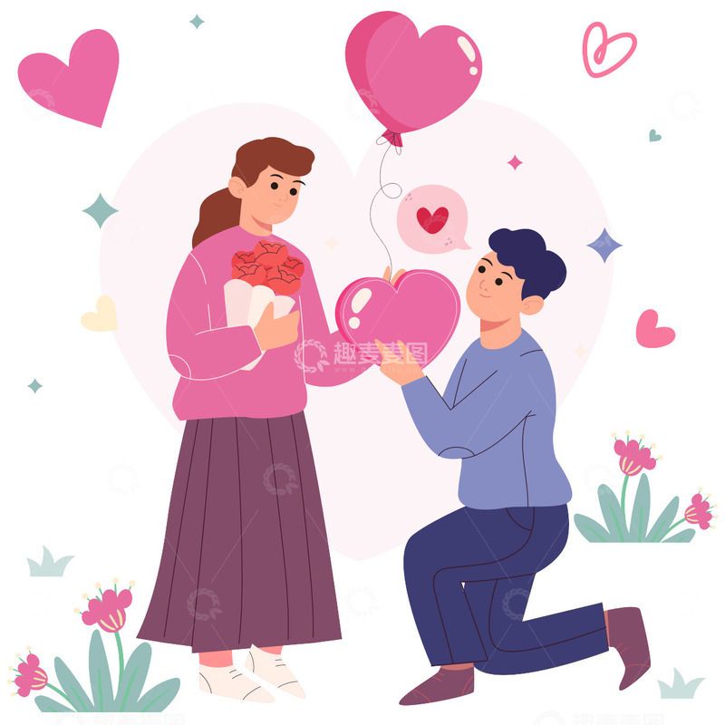 源文件下载【趣麦麦图】2月14情人节表白爱心粉色气球