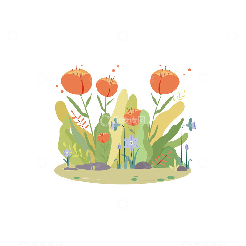 源文件下载【趣麦麦图】郁金香花草扁平植物