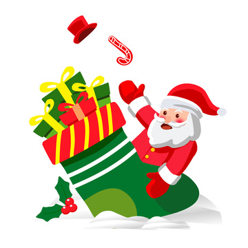 手绘圣诞老人抱着礼物