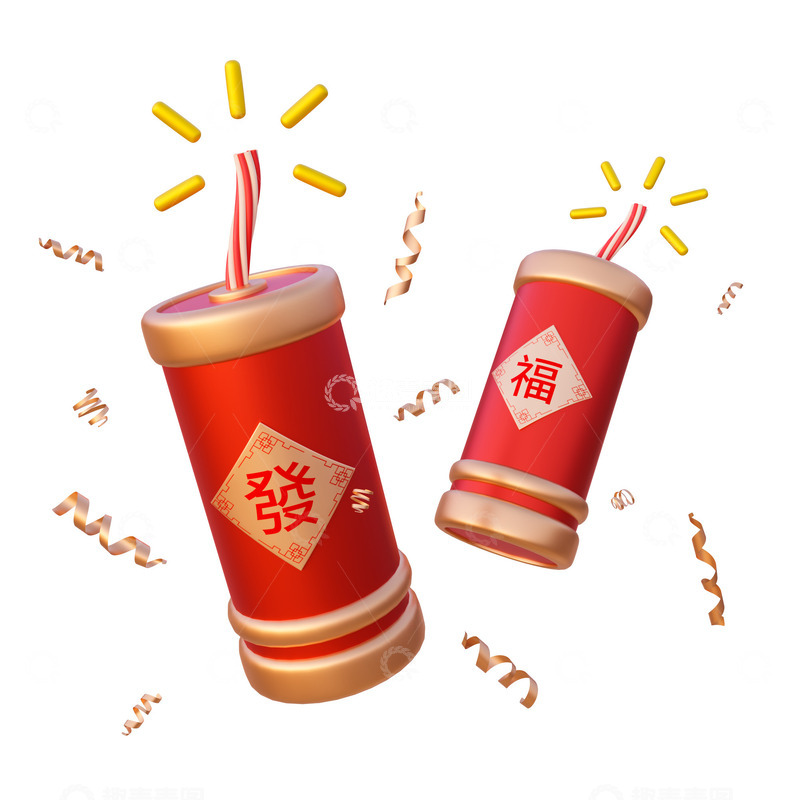 3D立体元旦春节爆竹鞭炮节日装饰元素