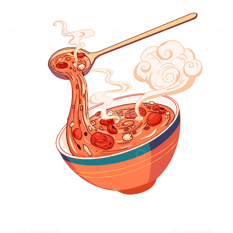 源文件下载【趣麦麦图】腊八粥腊八节红色祥云勺子碗手绘