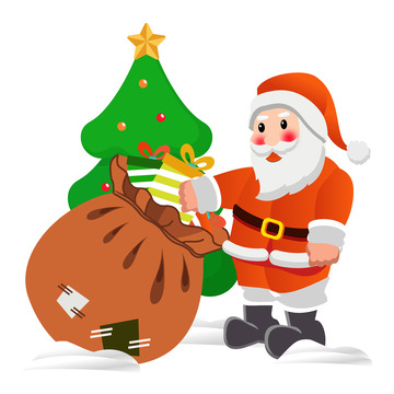 手绘圣诞老人发礼物