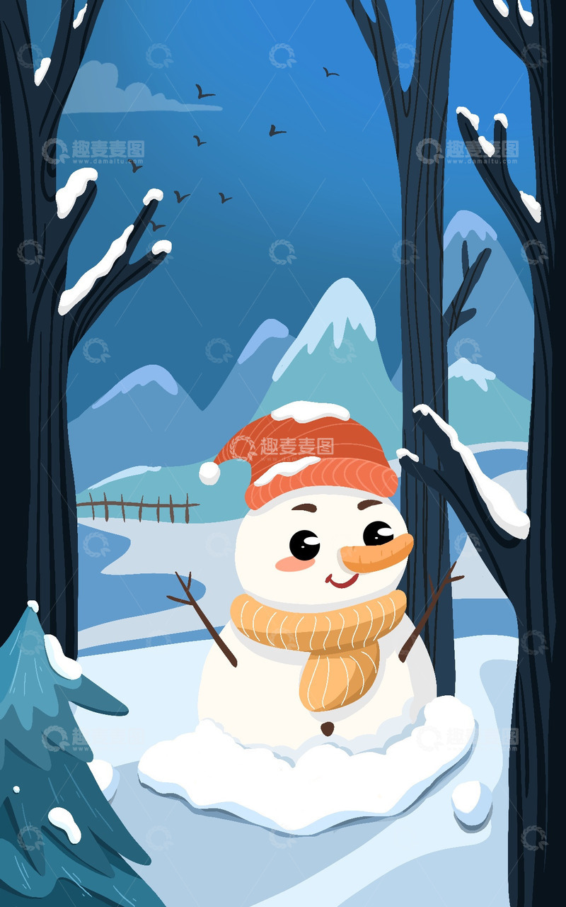 源文件下载【趣麦麦图】圣诞冬天雪人海报背景围巾树山