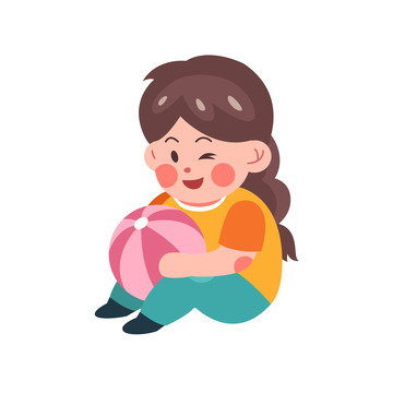 卡通简约抱着皮球的小孩