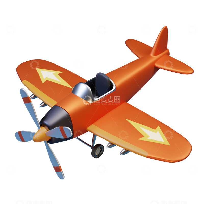 源文件下载【趣麦麦图】橙黄色卡通飞机模型