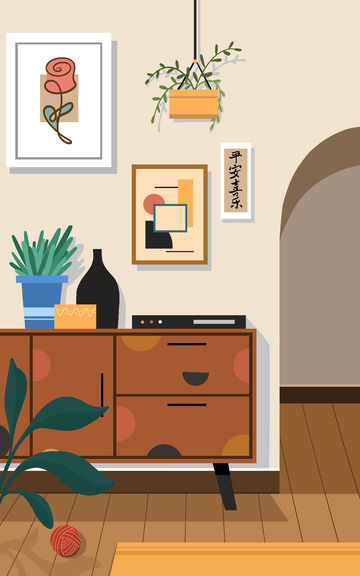 室内海报家具柜子拱门花瓶挂画地毯