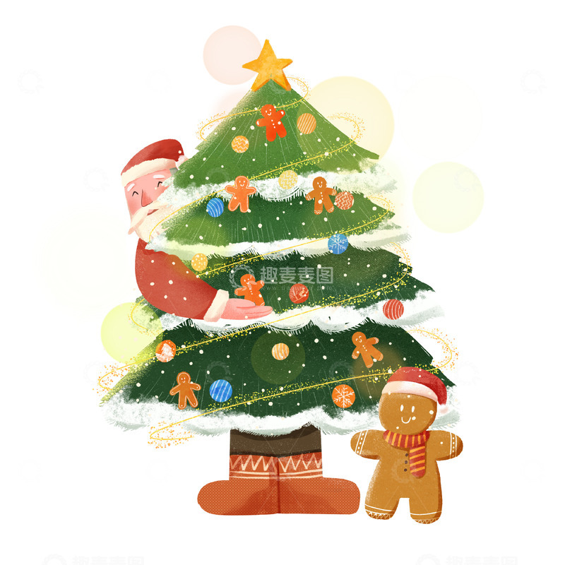 源文件下载【趣麦麦图】圣诞节圣诞老人姜饼人装饰圣诞树