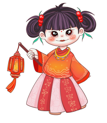 新年玩花灯的小女孩