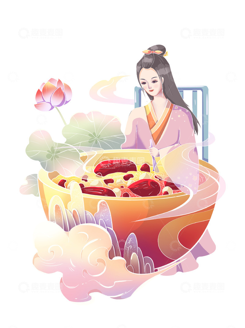 源文件下载【趣麦麦图】国潮古风腊八粥场景