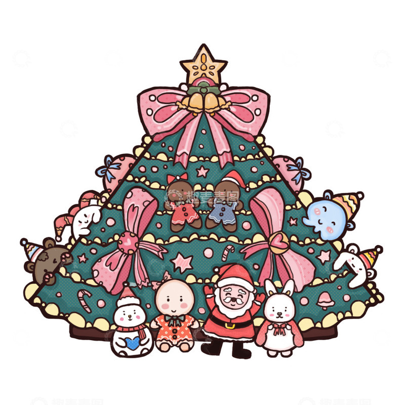 源文件下载【趣麦麦图】圣诞老人卡通风姜饼人圣诞节平安夜圣诞树