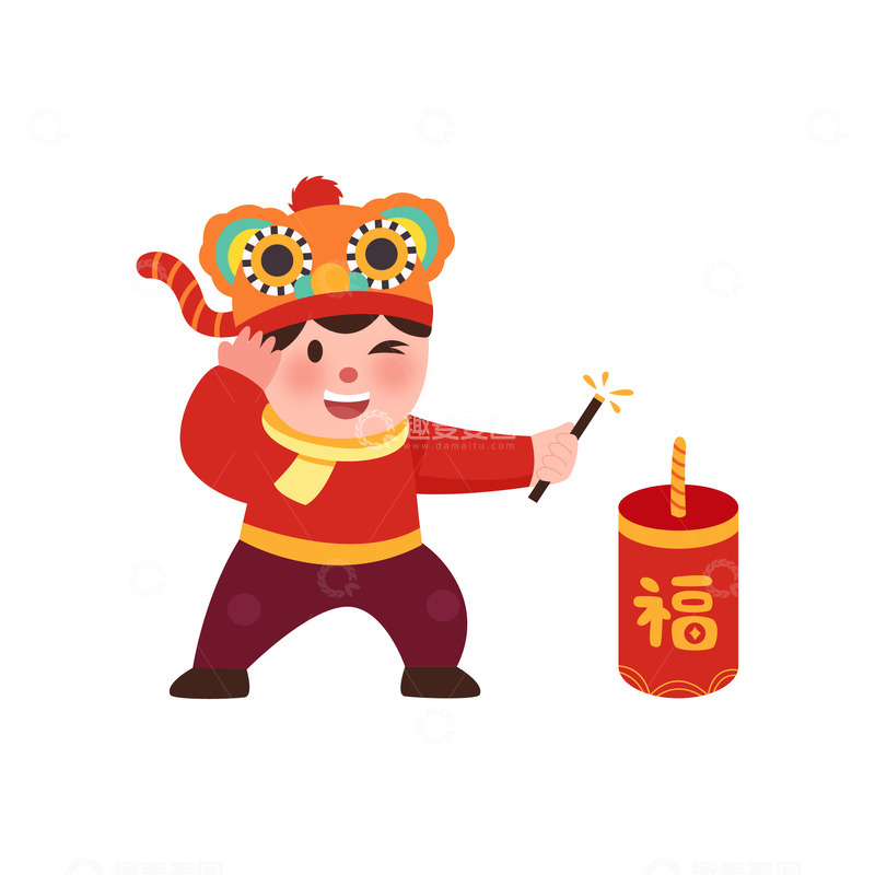 过年点鞭炮的可爱小孩