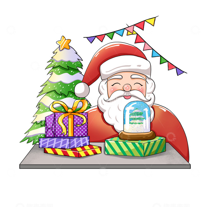 源文件下载【趣麦麦图】圣诞老人圣诞节圣诞树手绘插画