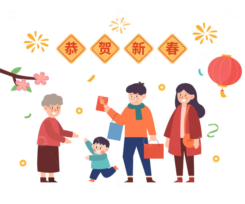 卡通简约回家过年插画