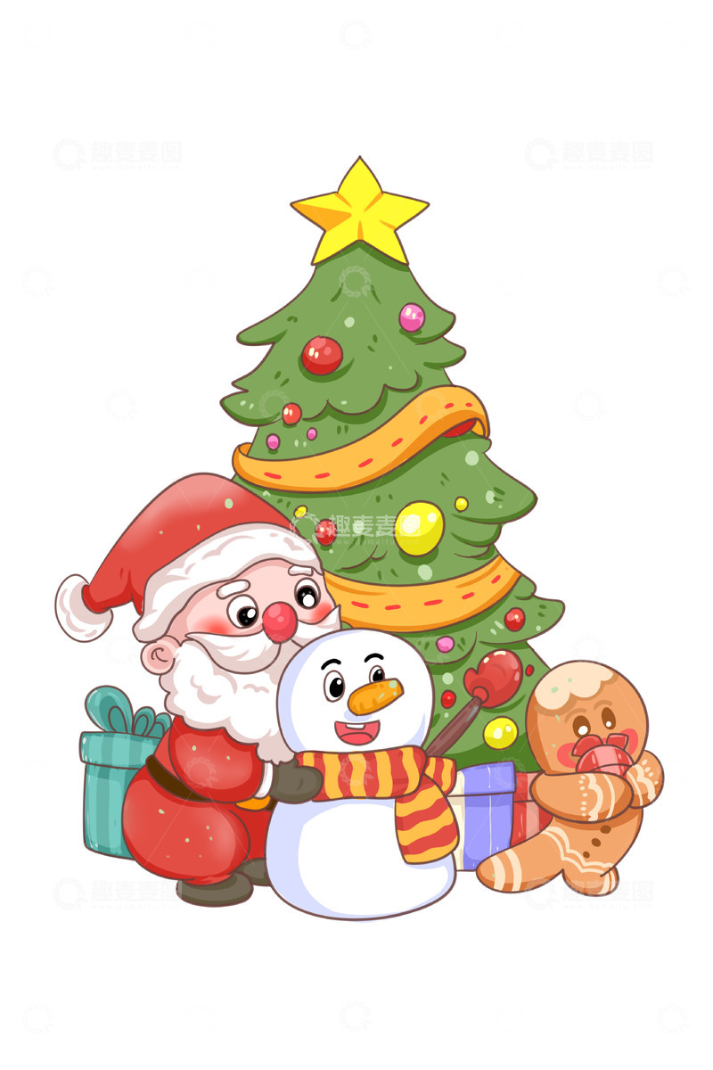源文件下载【趣麦麦图】帮雪人整理围巾的圣诞老人