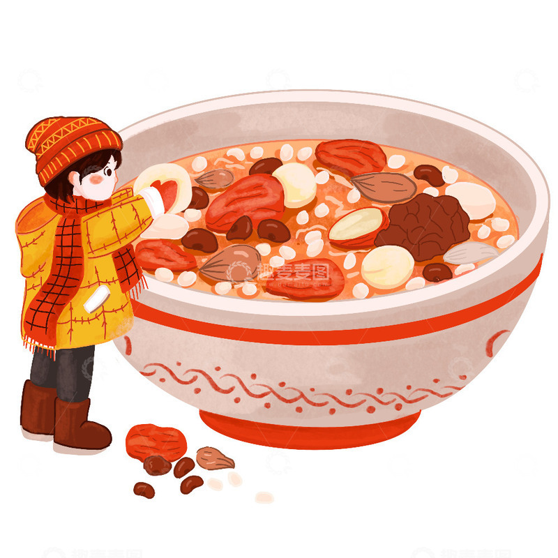 源文件下载【趣麦麦图】腊八节煮腊八粥人物碗手绘卡通喜庆节气